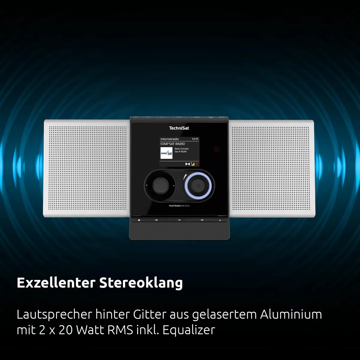 TechniSat MULTYRADIO 600 CD IR - Internetradio (Kompaktanlage, WLAN Radio, DAB+, UKW, Spotify, Bluetooth, CD-Player, USB, Farbdisplay, App-Steuerung, Fernbedienung, 40 Watt Stereo) Silber/schwarz