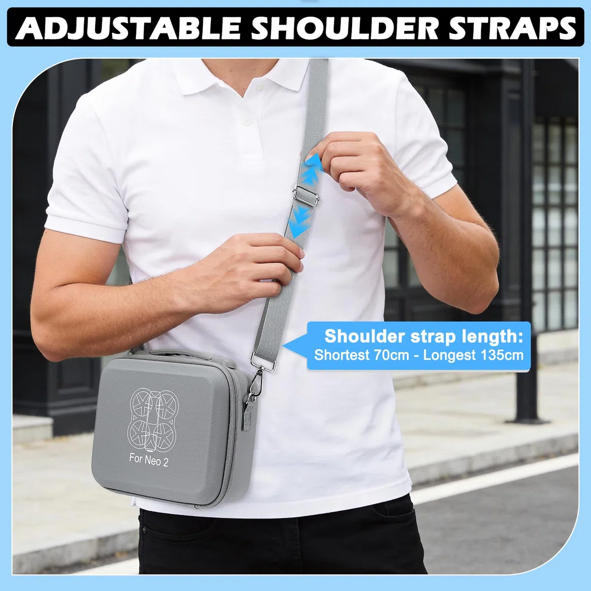 Neo 2 Tasche mit Verstellbarem Schultergurt – Tragbare Tragetasche für DJI Neo 2 Drohne, Akkus, Zweiwege-Ladestation und Sonstiges kleines Zubehör – Grau PU