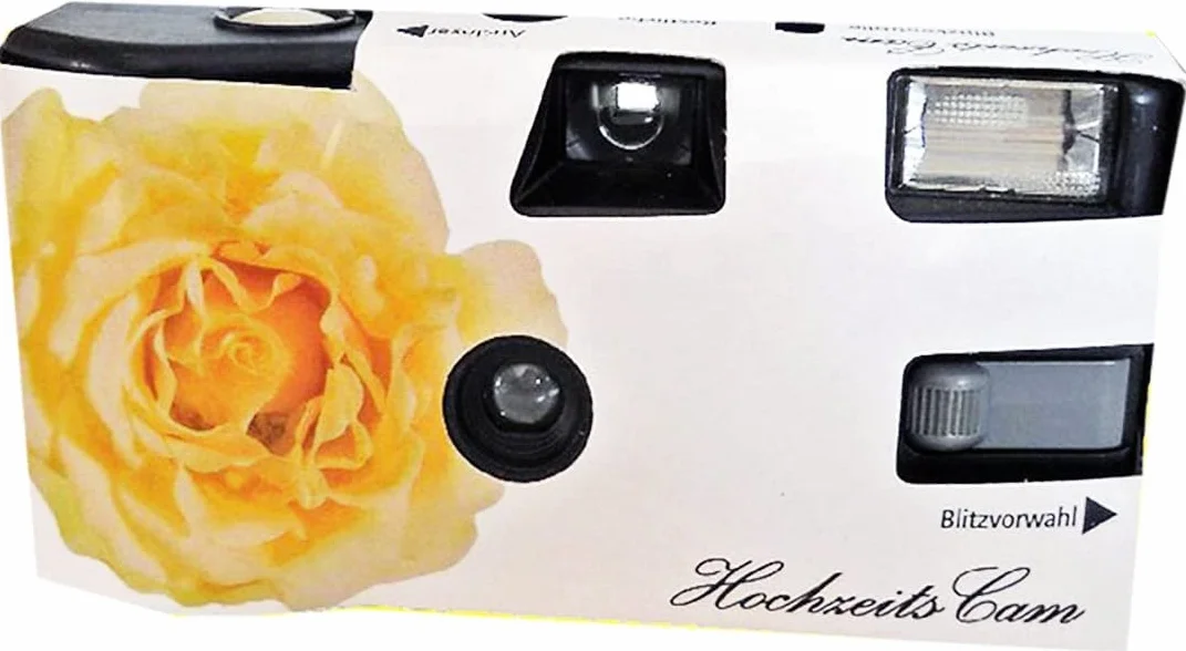 2X 1A PHOTO PORST Einwegkamera Edition gelbe Hochzeitsrose, mit Blitz, Batterien und Film (2er Pack, je 27 Aufnahmen)