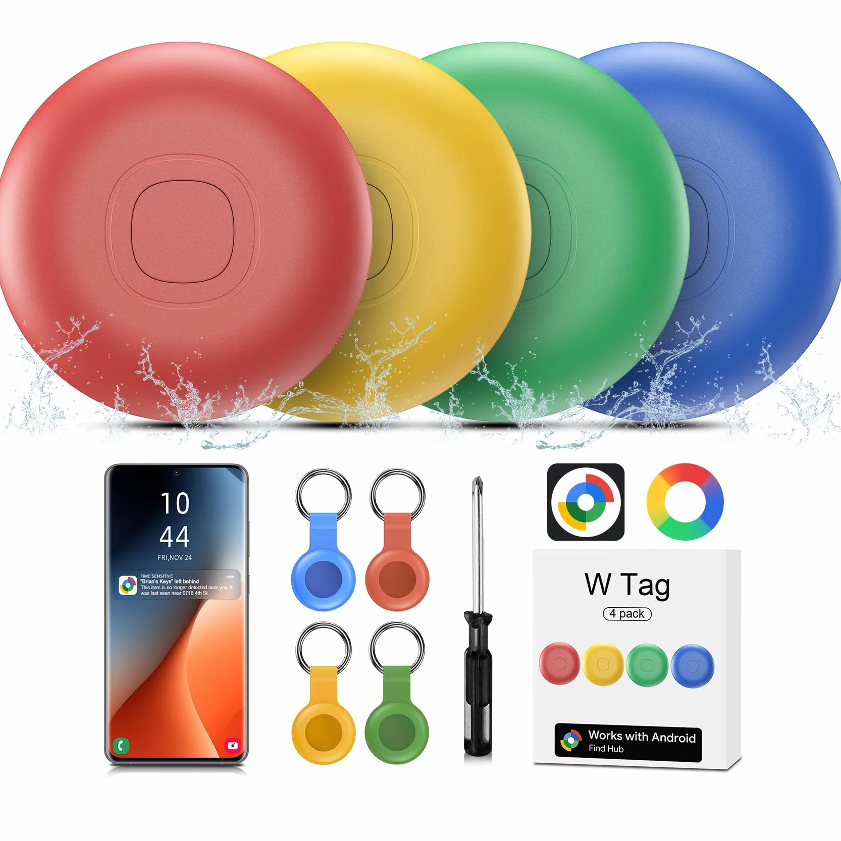 Air Tracker Android 4 Pack, IP 67 Wasserdicht Smart Tag Schlüsselfinder kompatibel mit Google Find Hub APP (Android NUR) Bluetooth Tag Key Finder für Gepäck/Brieftasche/Koffer/Taschen