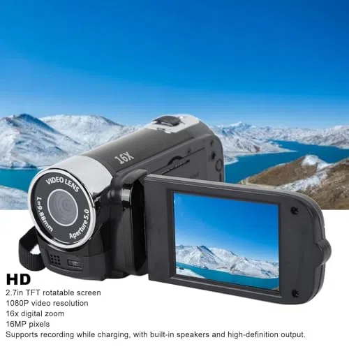 Yosoo Health Gear Handheld-Videokamera 4K 48MP 1080P 16x Digital 2,7-Zoll-TFT-LCD drehbarer Bildschirm Schwarz