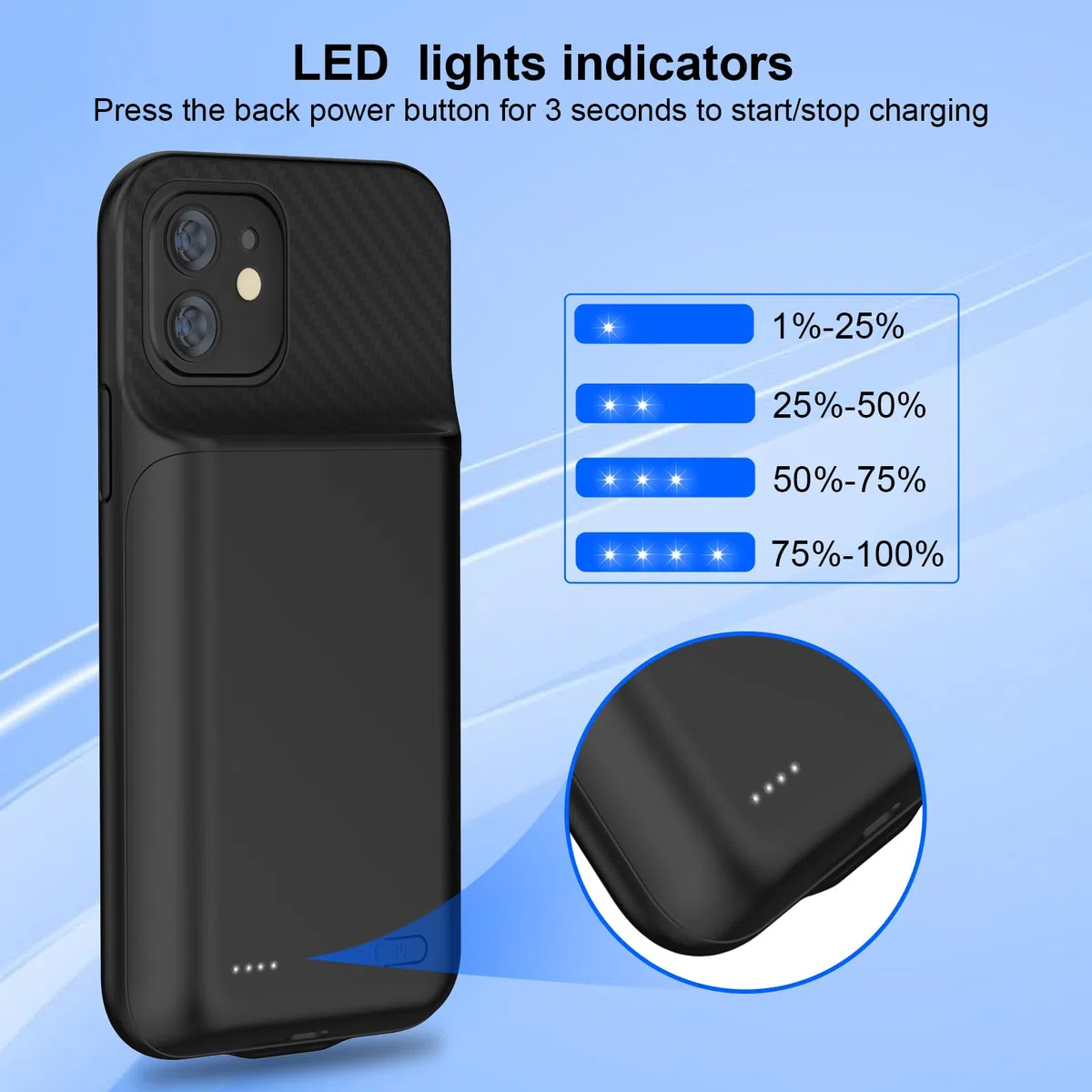 13800mAh Akku Ladehülle für iPhone 13/14/13 Pro 6,1 Zoll mit Displayschutzfolie Schwarz