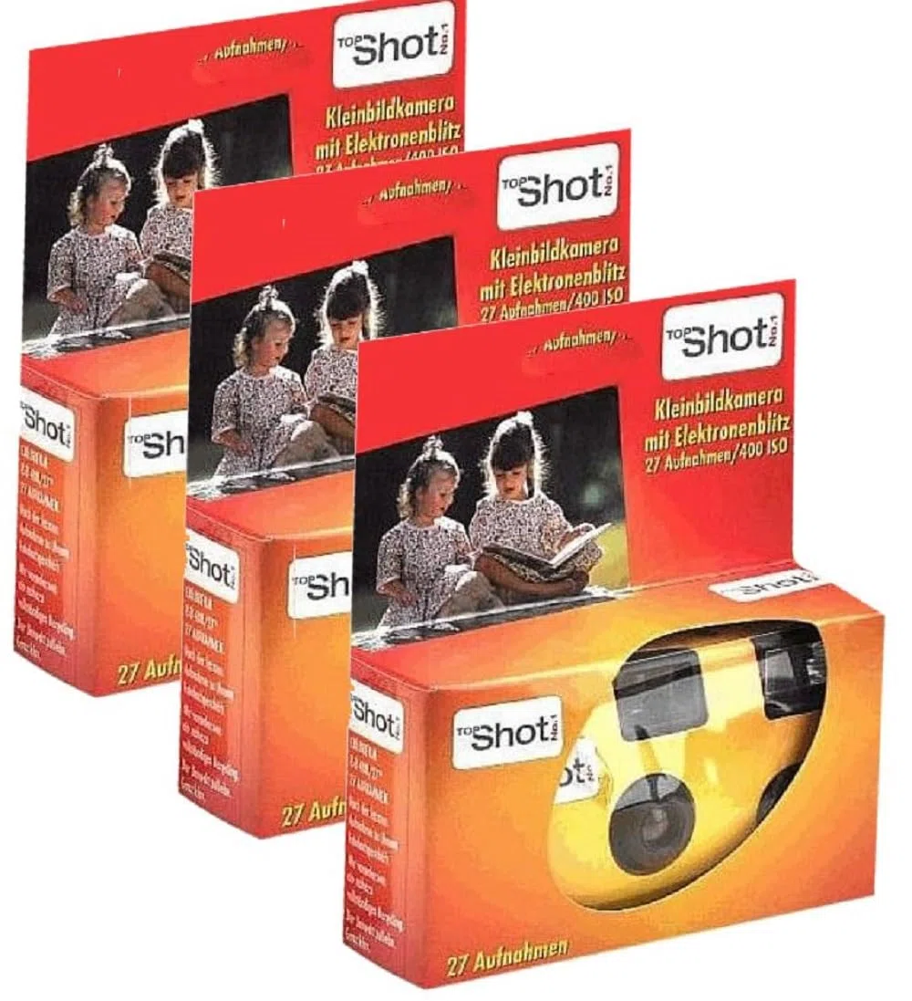 3X 1A Photo PORST Einwegkamera/Hochzeitskamera/Partykamera Edition Topshot in rot/orange (27 Fotos, mit Blitz und Batterien, 3er Pack)