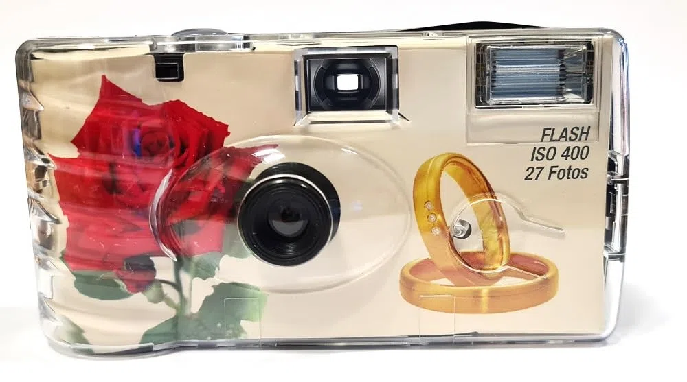 4X 1A Photo PORST Einwegkamera Edition Rose & Ringe, mit Blitz, Batterien und Film (4er Pack, je 27 Aufnahmen)