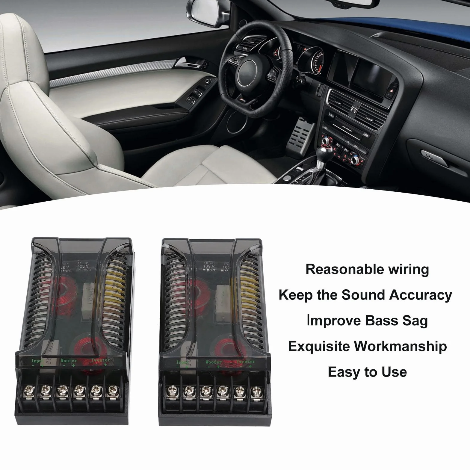 CHICIRIS 2Pcs 2 Way Car Audio Crossover Überstromschutz Universal Wärmeableitung Lautsprecher Frequenzteiler