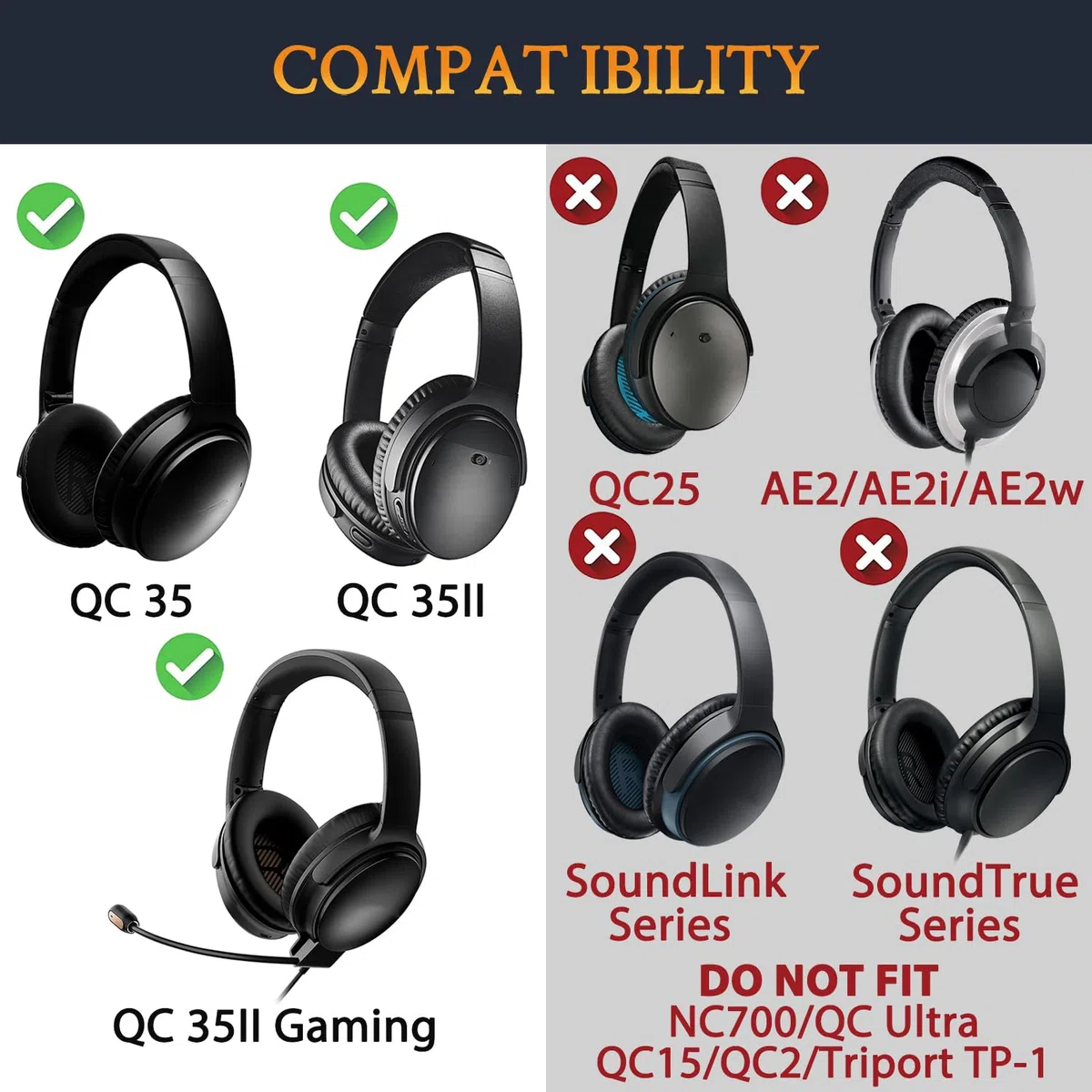 SOULWIT Ersatz Ohrpolster + Weiche Silikon-SchutzhüLle Tasche Kombination für Bose QuietComfort 35 (QC35), Quiet Comfort 35 II (QC35 II), QC45 Over-Ear Kopfhörern