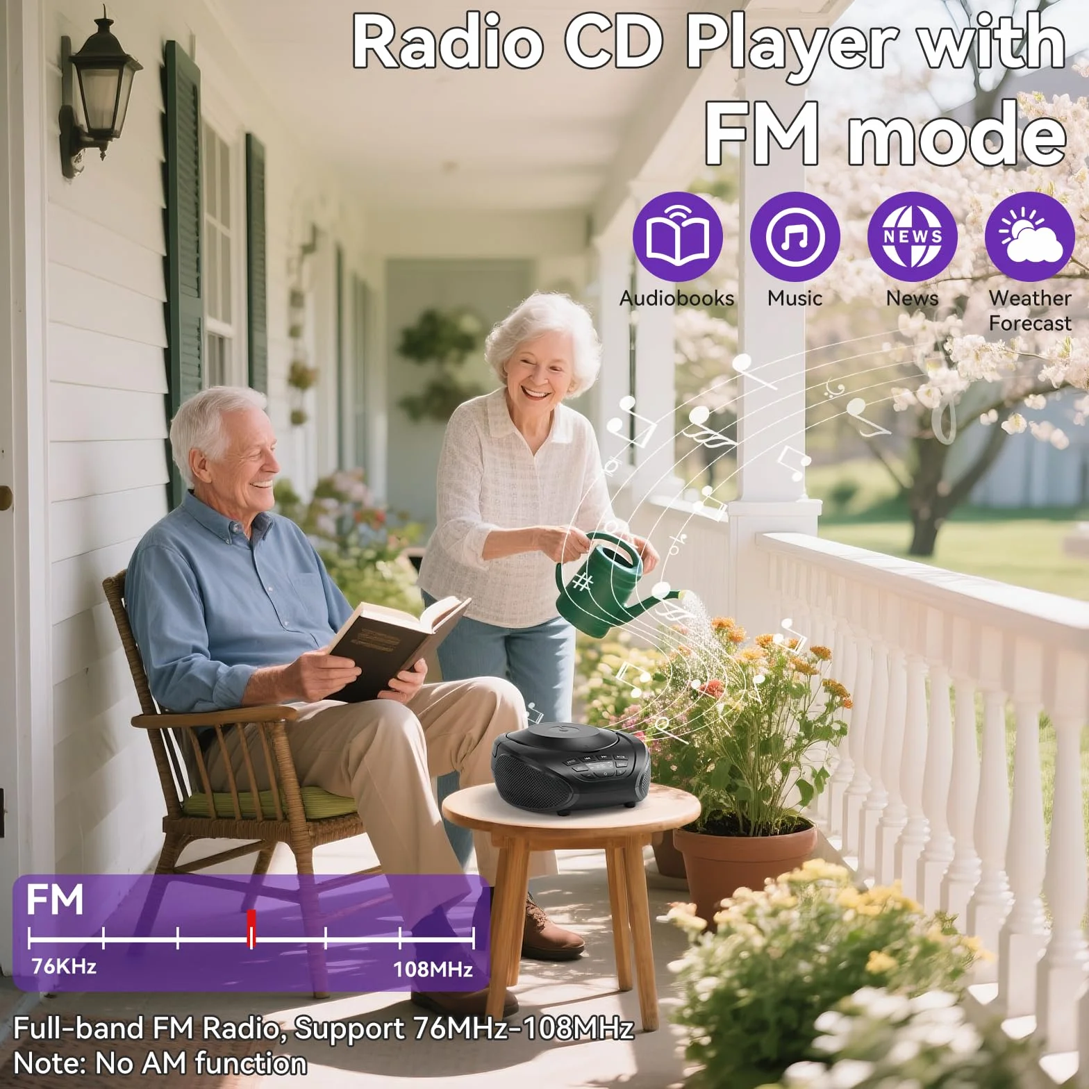 Gueray Tragbarer CD-Player, Boombox, Heim-Audio-CD-Player mit Lautsprechern, FM-Radio, AUX-Eingang, unterstützt Kopfhörer, Playlist-Modus, PROG-Wiedergabe für Außen- und Innen-Hörbücher