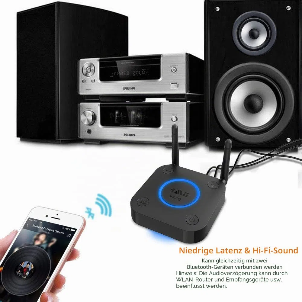 1Mii Aux Bluetooth Adapter, aptX Low Latency Bluetooth empfänger Audio, Bluetooth 5.0 Receiver mit Optical RCA AUX 3.5mm Koaxial für Home Stereoanlage…