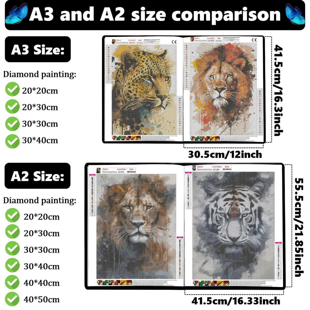 Diamond Painting Bilder Album A2, Diamond Painting Sammelmappe A2, Kunstmappe für Diamant Painting Bilder 40 x 50 cm (Farbiger Bezug, 30 Seiten Hält 60 Blatt, Schmetterling)