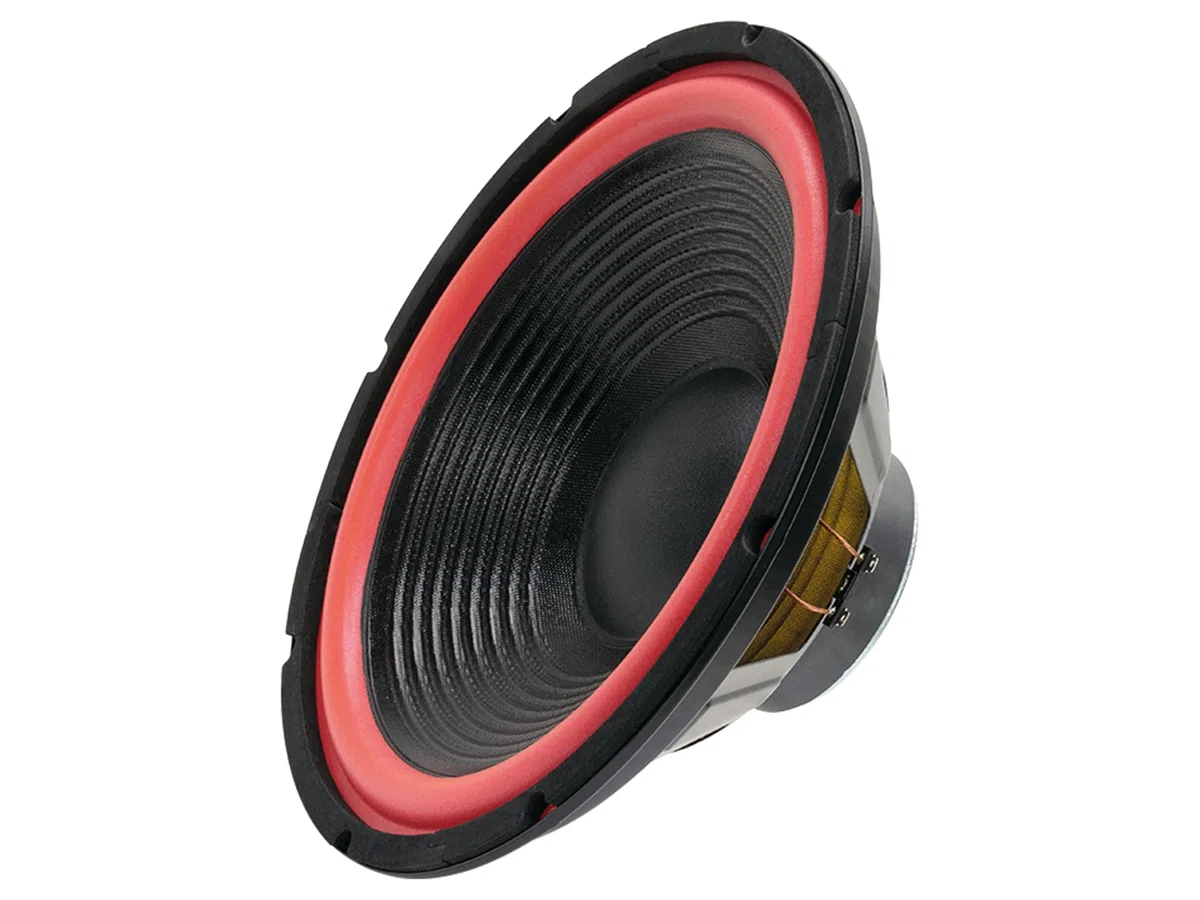Rockwood Bass-Lautsprecher Ø 300mm, Belastbarkeit 200W, Impedanz 4 Ohm, Schalldruckpegel 89dB, Einbautiefe 112mm, mit roter Schaumstoff-Sicke