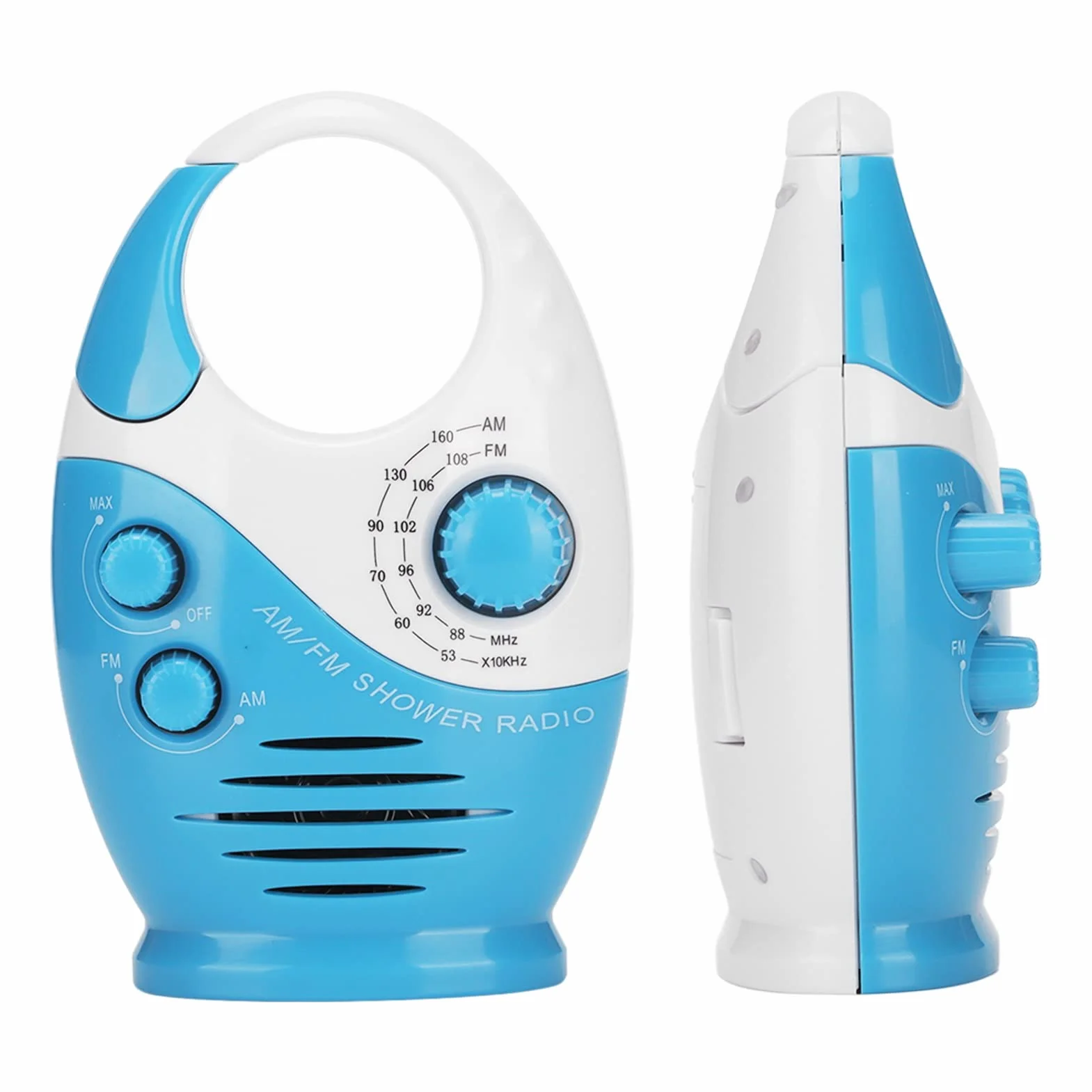 Duschradio, Tragbares Wasserdichtes AM-FM-Duschradio mit Oberem Griff für den Außenbereich Im Badezimmer, Eingebaute Lautsprecher, Blau