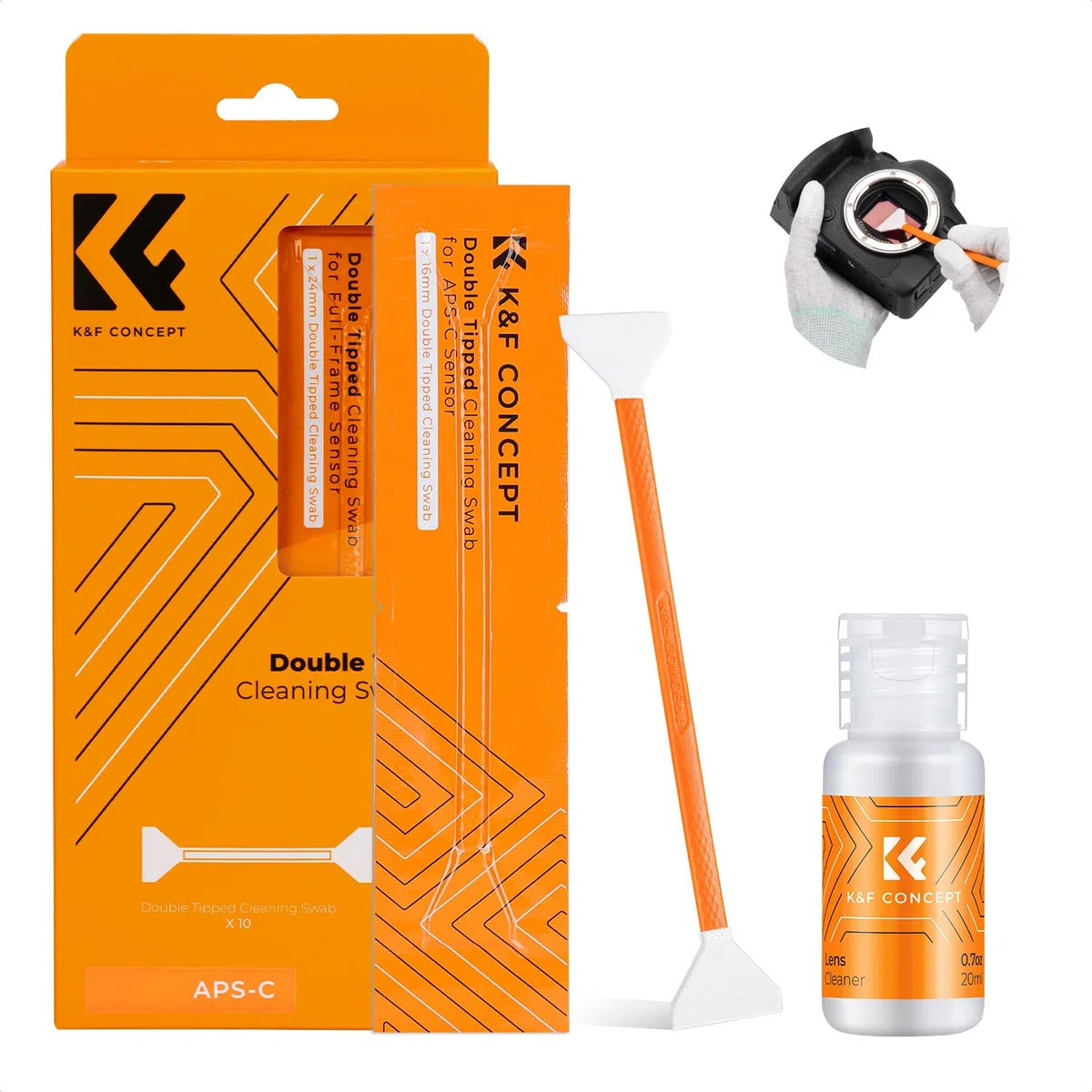 K&F CONCEPT 16mm APS-C Sensor-Reinigungsset, Kit für spiegellose Digitalkameras, Enthält 20ml Reiniger & 10 doppelseitige Swabs für APS-C CMOS & CCD Sensoren, Perfekt für Kameraobjektivreinigung