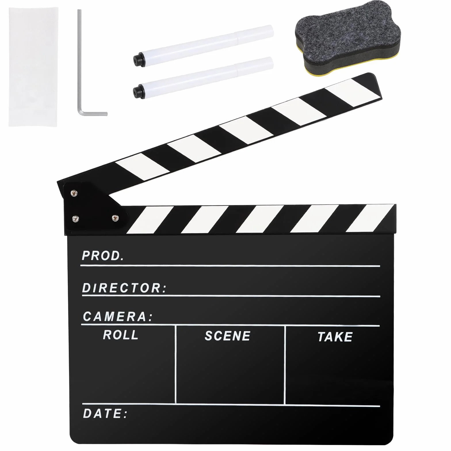 Regisseure Clapper Board für Film, Hollywood Slate Move Photography Video TV Cut Action Szene Acryl Clapper Board mit einem magnetischen Tafelradierer, zwei benutzerdefinierten Stiften,