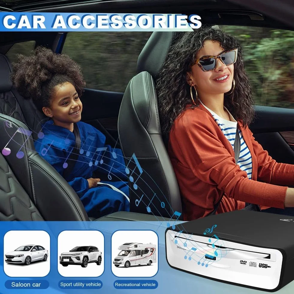 CD/DVD Player Auto Extern, Tragbarer CD Player Auto Radio DVD Player mit USB-Anschluss, CD/DVD-Dish Box Player Stereoanlage, für Android Autoradio, Laptop & Fernseher, Universell