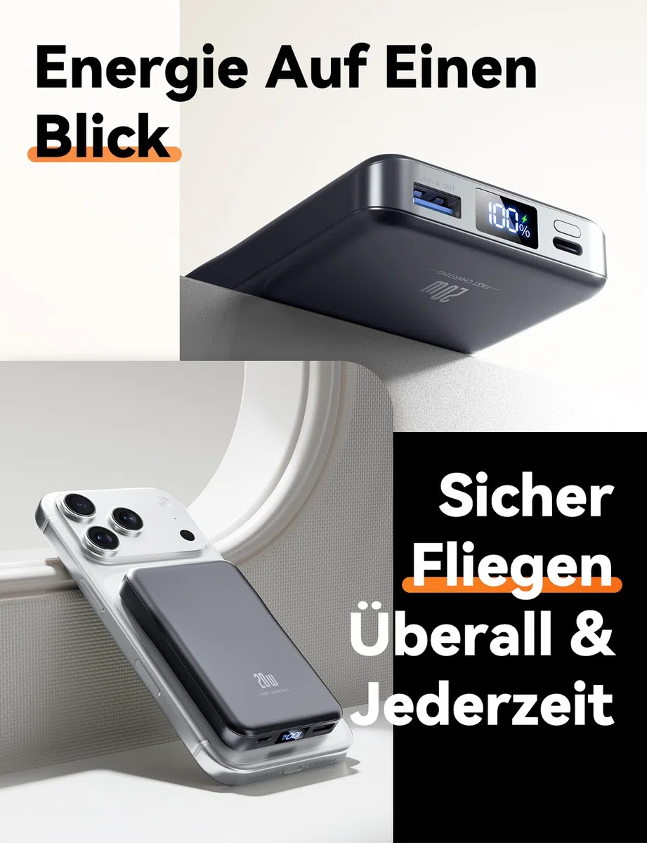 Powerbank für MagSafe, 10000mAh Magnetische Power Bank ohne Kabel, 20W PD Schnellladegerät, Kabelloses Magnetladegerät mit USB-C EIN-/Ausgang, LED-Anzeige für iPhone 17/16/15/14/13/12/Pro/Pro Max