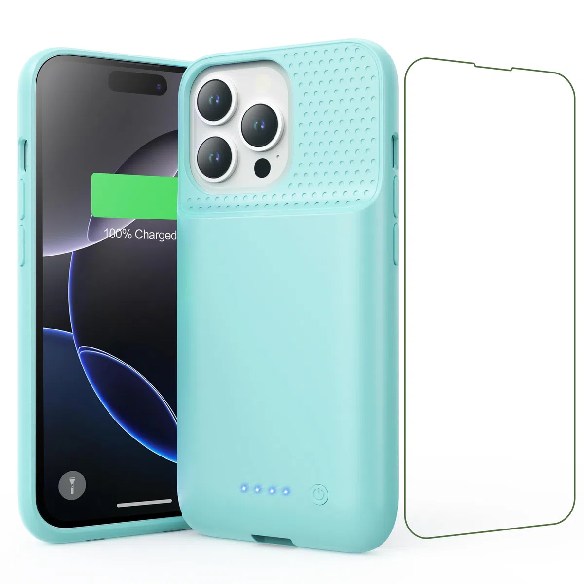 Feob Akku Hülle für iPhone 16 Pro, 7500 mAh Wiederaufladbar Batterie Ladehülle Akku mit Schutzfolie, Tragbares Batterieladegerät Hülle Leistungsstarke Power Bank für iPhone 16 Pro (6,3") (Grün)
