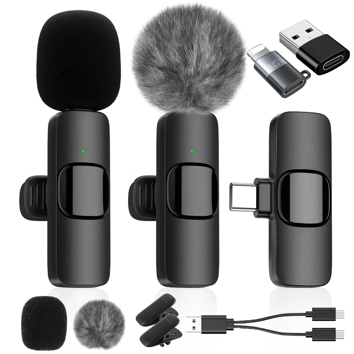 IUMAKEVP Lavalier Mikrofon Kabellos kompatibel mit iPhone/iPad/Android-Handy/Laptop, Plug-Play Wireless Ansteckmikrofon mit Rauschunterdrückung für Videoaufnahmen/Live-Dampf/Interview/TikTok (2 Mics)