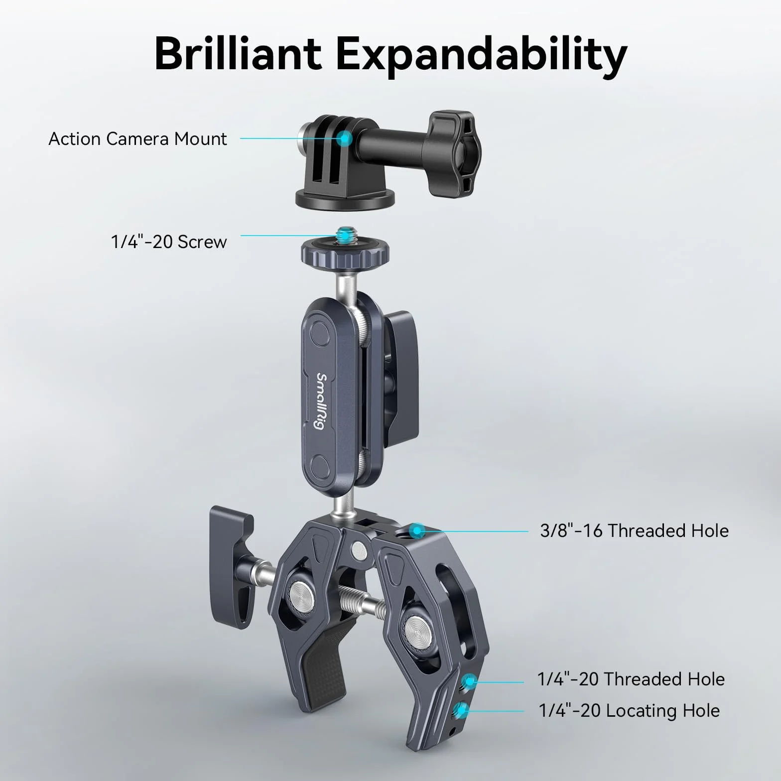 SMALLRIG Super Clamp Ballhead Magic Arm Camera Clamp mit Schnellwechseladapter für Gopro, krabbenförmige Monitorklemme mit 1/4"-20, 3/8"-16 Gewindelöchern für Gopro/DSLR-Kamera/Stabilisator - 3757B
