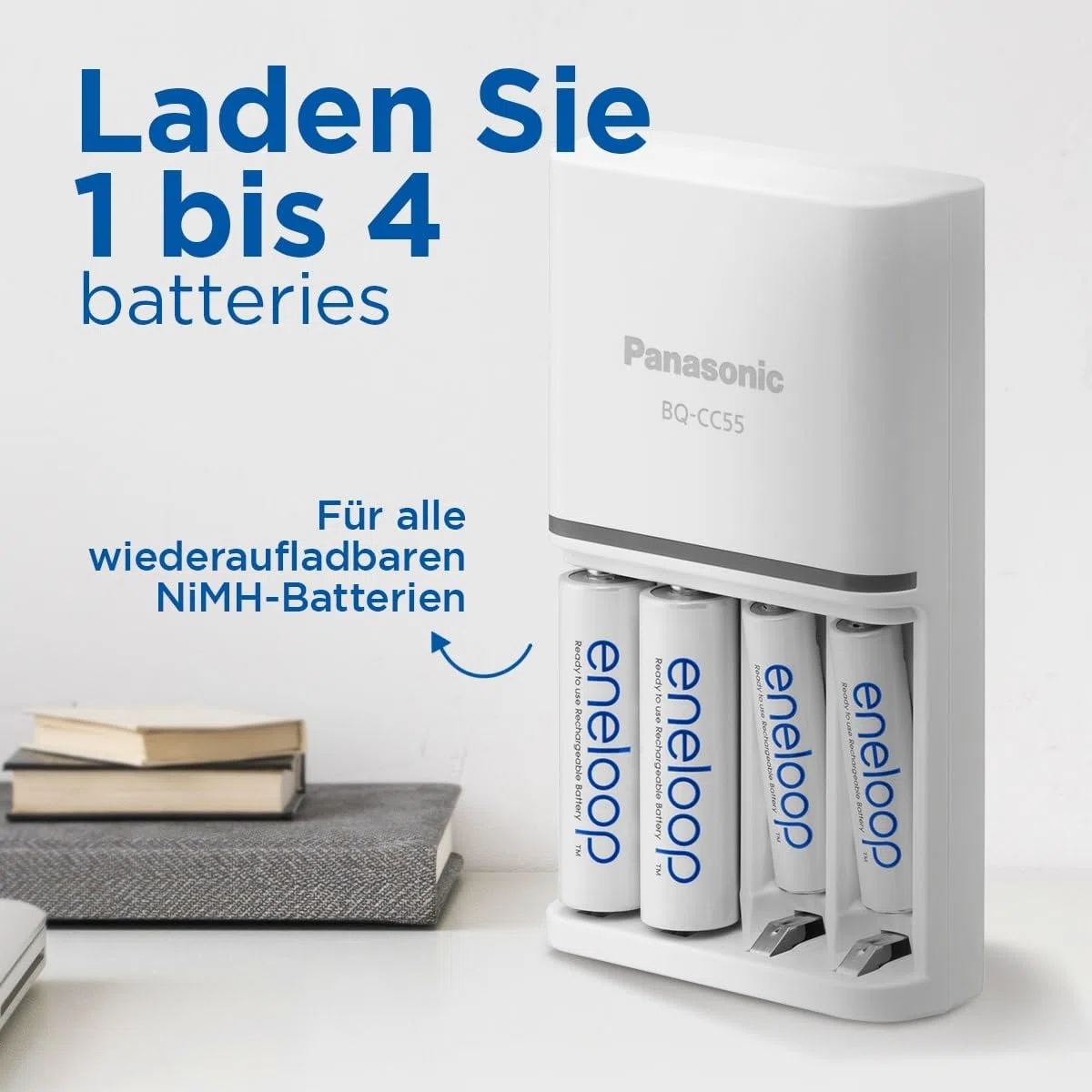 eneloop SmartPlus Ladegerät, für 1-4 AA/AAA NI-MH Akkus, 1.5 Stunden Ladezeit, 10 Sicherheitsfunktionen