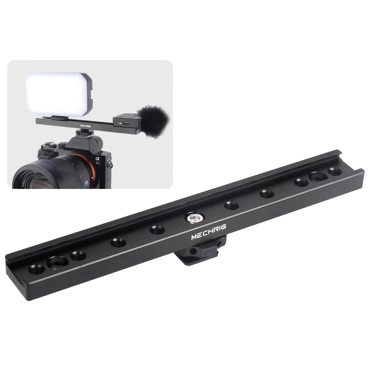 7-Zoll-Blitzschuhhalterung, Blitzschuh-Verlängerungsstange, Aluminium-Gleitschiene, Blitzschuhhalterung mit 1/4-Zoll- und 3/8-Zoll-Gewinde für DSLR-Kamera, LED-Videoleuchte, Mikrofonmonitor (62033)