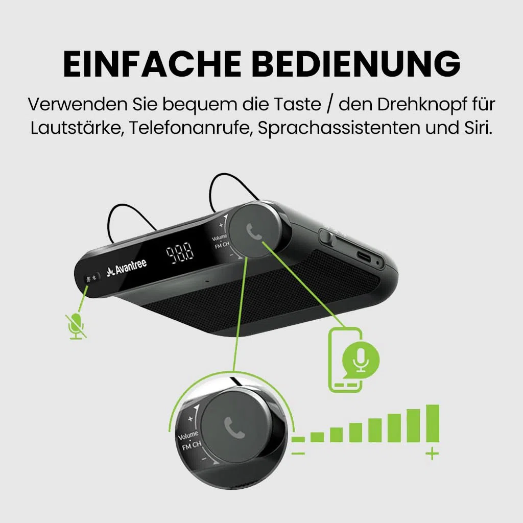 Avantree Roadtrip - Bluetooth Freisprecheinrichtung für Auto und Drahtloser FM Transmitter 2-in-1 Car Kit mit 6W Freihand Lautsprechern, Integriertem Mikrofon und und Lange 22 Std. Spielzeit
