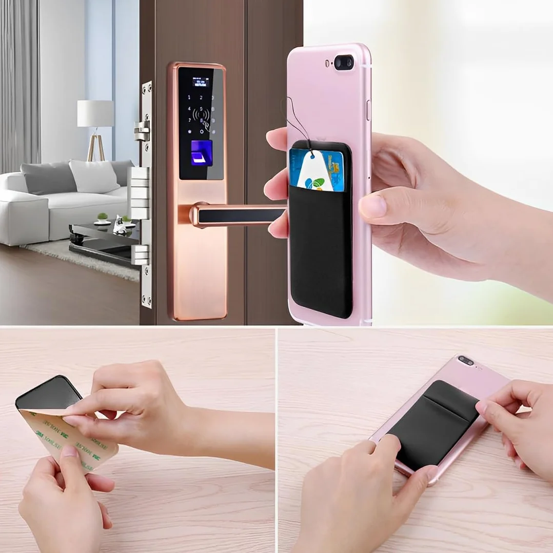 JEYORZY 2 pcs Handy-Kartenhalter, selbstklebend für die Rückseite des Handys Perfekt für Auswei und Kreditkarten jeglicher Art Einfach auf die Brieftasche aufkleben, Kompatibel mit Smartphone, Schwarz