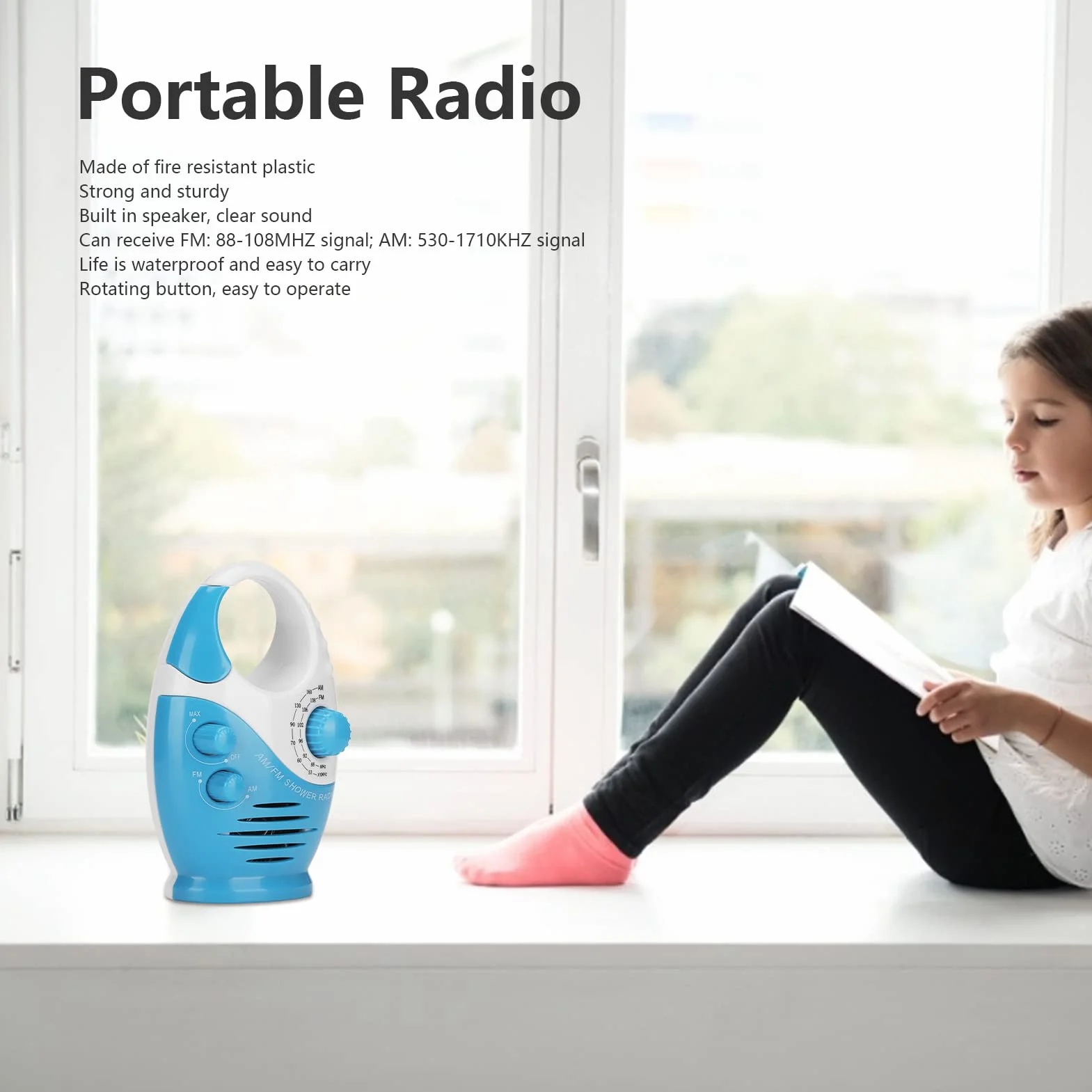 Duschradio Wasserdicht, AM FM Badezimmerradio Tragbares Badradio Duschlautsprecher Radio Batteriebetriebenes, für Badezimmer Nachttische Garagen