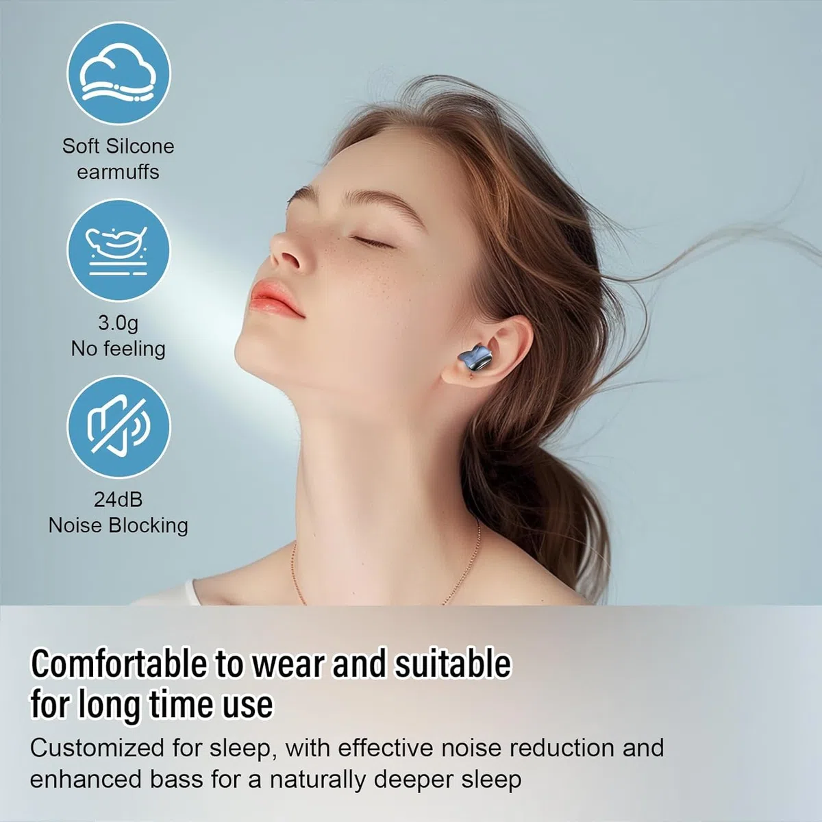 Bluetooth Kopfhörer, Mini In Ear Kopfhörer Kabellos Bluetooth 5.4 HiFi Immersiv Sound, 47Std Spielzeit Schlafkopfhörer mit Passiver Geräuschmaskierung, LED-Anzeige Earbuds für Schlaf Blau