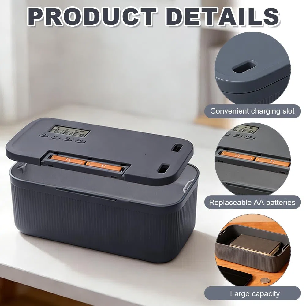 Zeitschloss Box, Handy Safe mit Zeitschloss, Timed Lock Box, Handy Gefängnis mit Timer, 23.9x13.1x9.6cm Abschließbare Box für Selbstkontrolle, Suchtmanagement, Sicheren Aufbewahrung(Grau Blau)