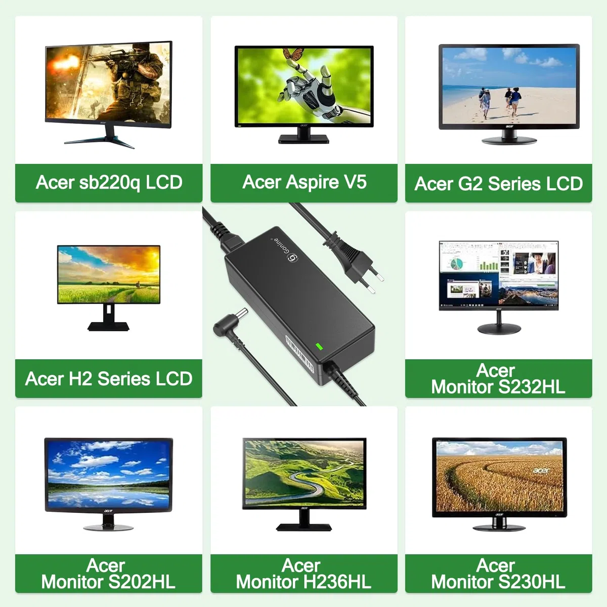 19V 3.42A AC Adapter Ladegerät für Acer Monitor | 19V Netzkabel für Acer-Monitor R240HY SB220Q SA230 S231HL S232HL H236HL S202HL S230HL S240HL S220HQL S271HL(5.5mm*1.7mm)