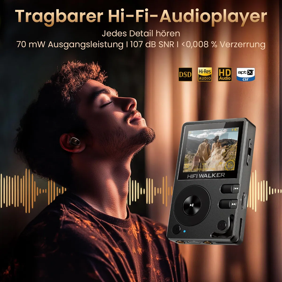 HIFI Walker H2 128GB MP3-Player Bluetooth 5.2 DSD DAC Hi-Res FLAC verlustfreier Musikspieler 128GB SD-Karte 512GB erweiterbar ALPS-Regler Robustes Zinkgehäuse