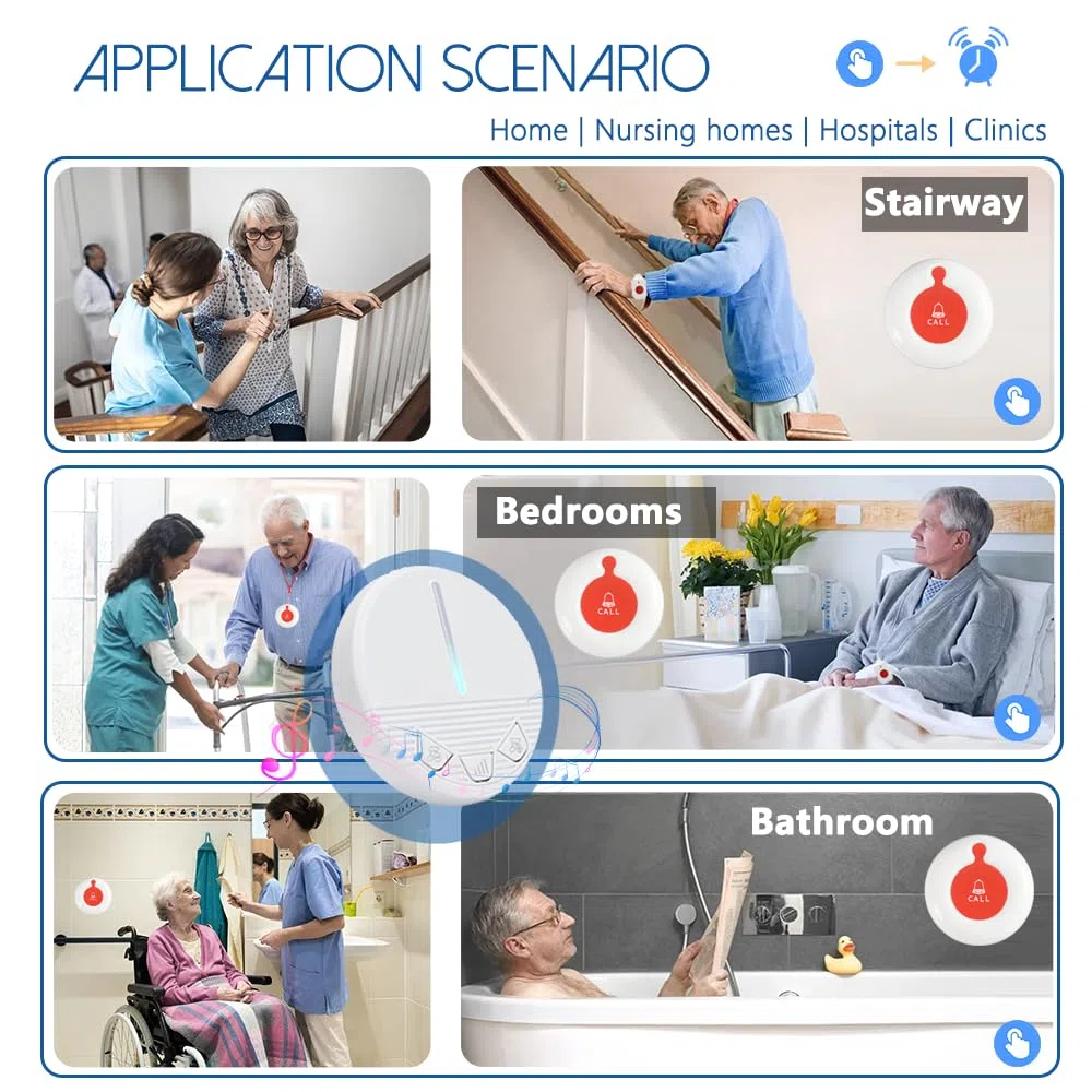 Wireless Caregiver Pager Call Button Personal Alert Pager Smart Nurse Call System für Home/Patients/Elderly/ Seniors (C)