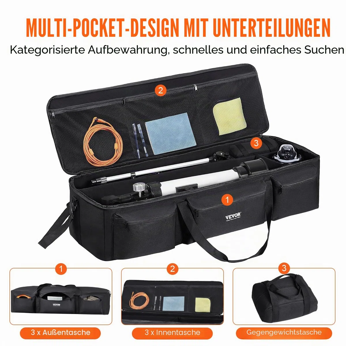 VEVOR Teleskoptasche, 1035 mm, Transporttasche für Teleskope mit festen Schnallen, mehrere Taschen & abnehmbare Trennwand für Teleskope, Teleskop-Tragetasche zur Sicherung von optischem Tubus & Stativ