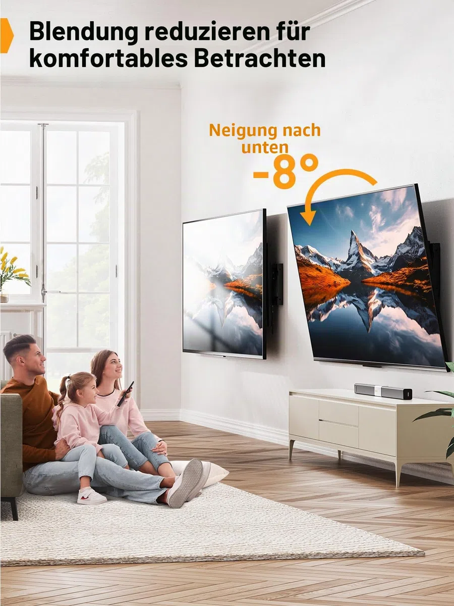 Perlegear TV Wandhalterung Neigbar für 37-82 Zoll Flach- und Curved-Fernseher (bis 60 kg, VESA 600x400mm) – Universelle TV Halterung mit Verstellbaren Zugschnüren, Model PGLT5