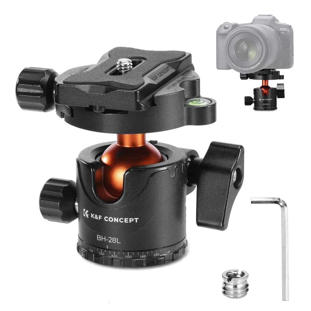 K&F Concept Kugelkopf Stativkopf, Kamera Kugelkopf mit 1/4 Zoll Schnellwechselplatte und Wasserwaagee, 10 kg Tragkraft, für Stativ, Einbeinstativ, Kamera Slider, Spiegelreflexkamera