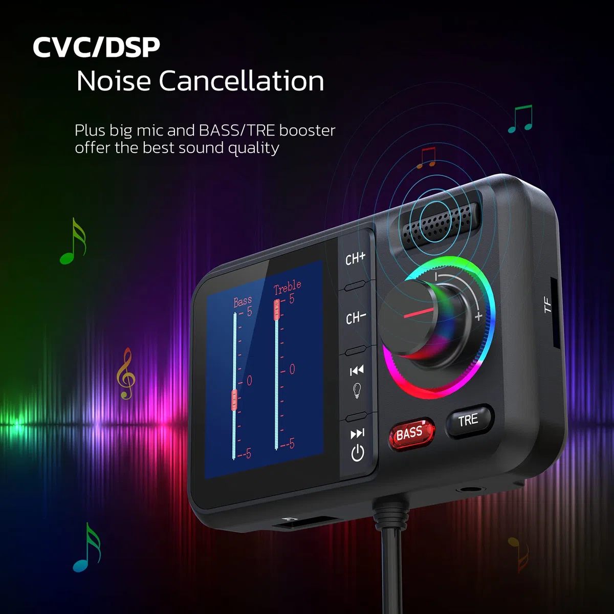 Nulaxy Bluetooth Adapter Auto FM Transmitter Bluetooth V5.0 Großer Bildschirm Unterstützung für Handfreie Anrufe Siri&Google MP3-Musik wiedergabe Subwoofer &TRE-Erweiterungen TF-Karte/AUX-KM28 Schwarz