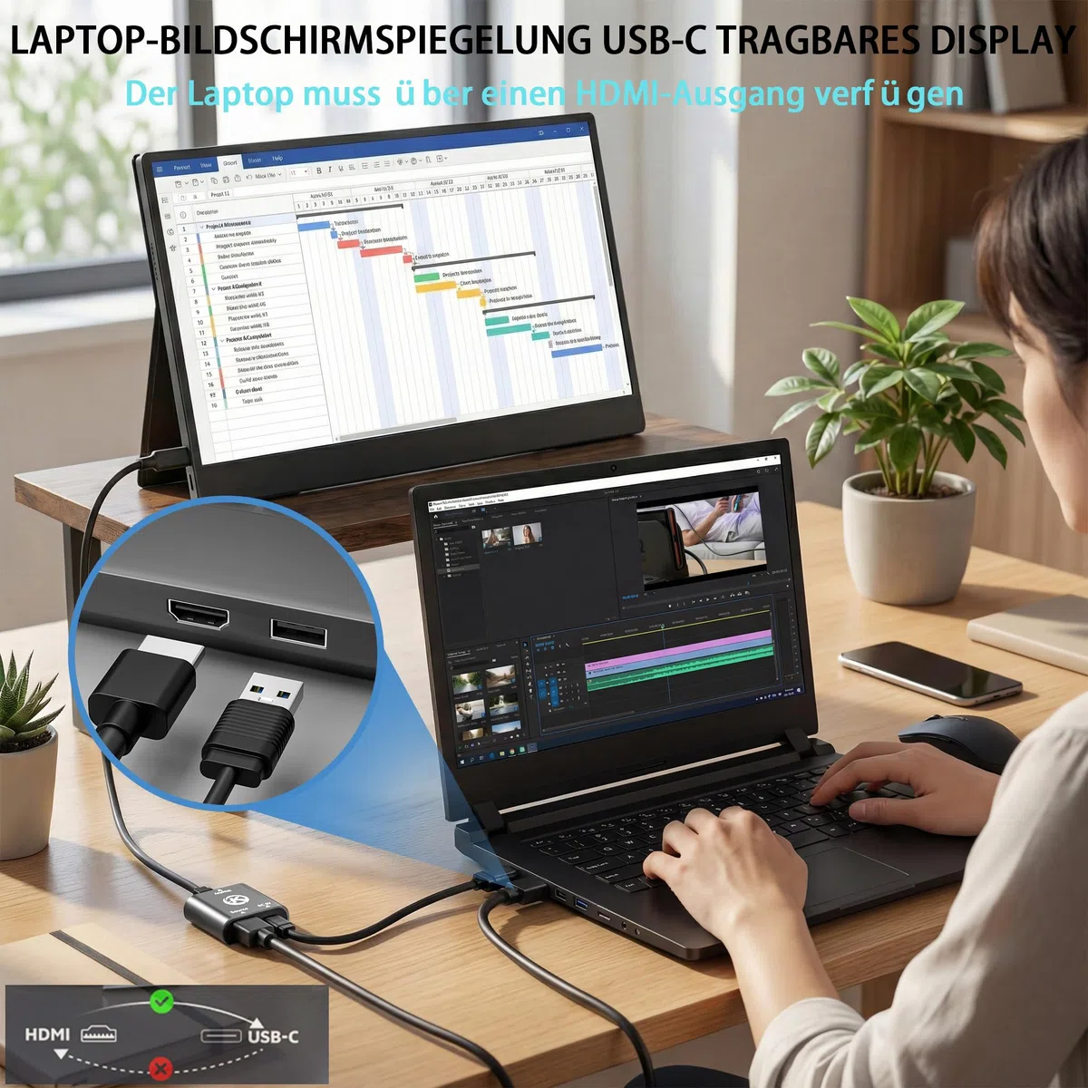HDMI-auf-USB-C-Adapter für Switch OLED/Switch 2,PS4/5,Xbox,TV-Box,HDMI-Stecker (Quelle) auf USB-C-Buchse (Display),kompatibel mit RayNeo/Xreal/Rokid/Viture AR-Brille/tragbarem Monitor, 4K 60Hz
