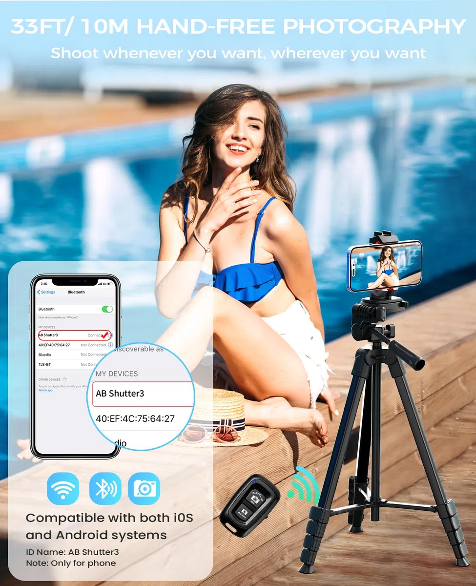 MACTREM 170 cm Aluminium Handy Stativ, Kamera Stativ für Smartphone iPad iPhone Tablet mit 2-in-1 Halterung & Fernauslöser, Tripod Camera für Videoaufnahmen/Selfies/Live-Stream/Vlogging