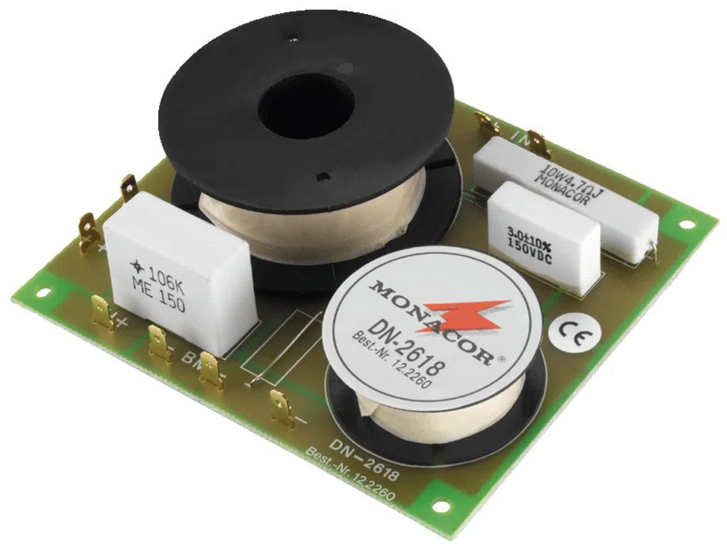 MONACOR DN-2618 2-Wege-Weiche 8 ohm, Hochwertige Bauteile, Belastbarkeit 350W für den Innenbereich mit Folienkondensatoren gefertigt