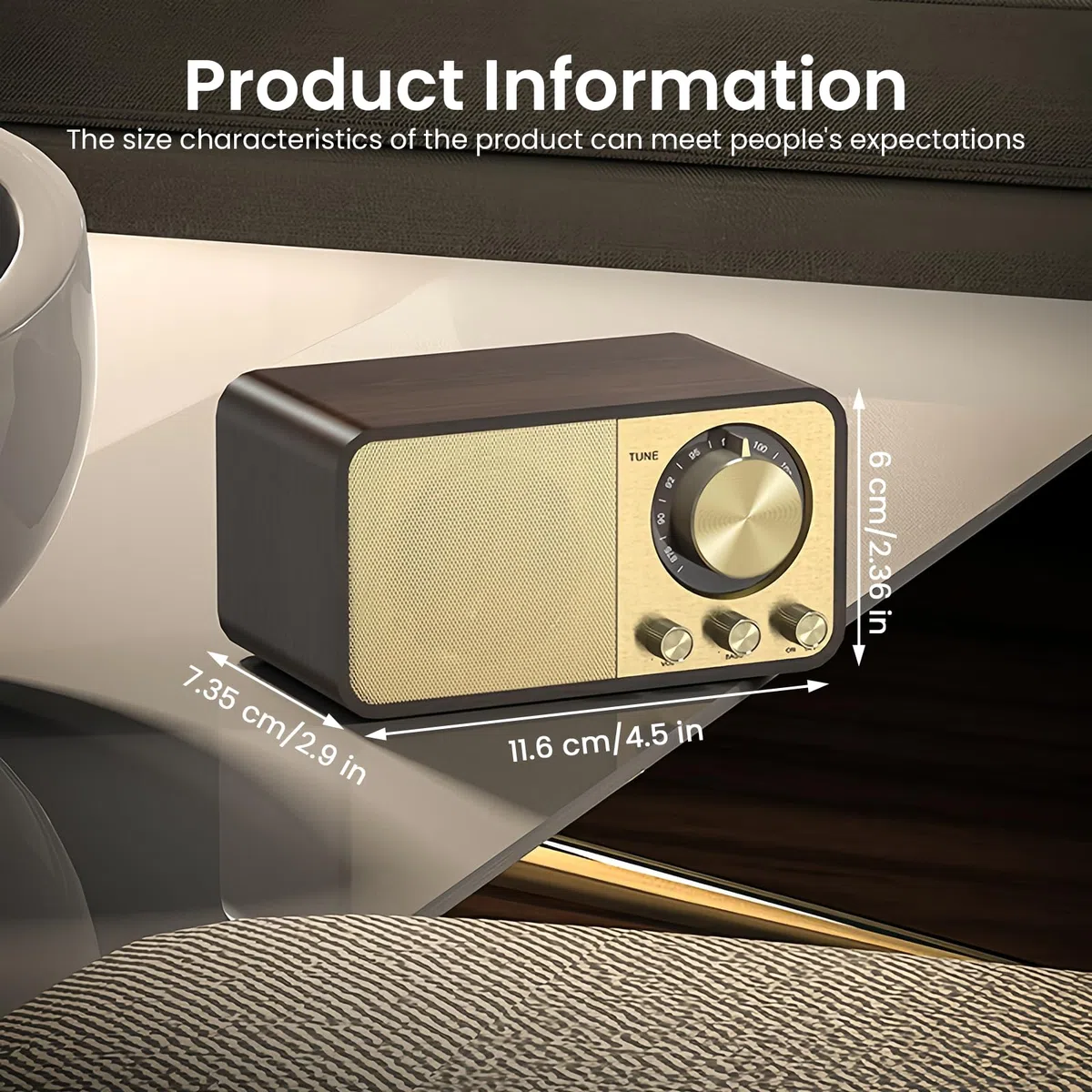 Retro Radio mit Bluetooth, Nostalgie Radio Klein, 5 Watt Lautsprecher, Vintage Kofferradio mit AUX/USB, TF Karten Slot, für Küche, Schlafzimmer, Büro