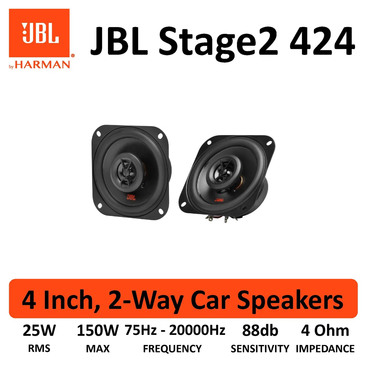 JBL Stage2 424 2-Wege Auto Lautsprecher Set von JBL - 150 Watt KFZ Autolautsprecher Boxen 10 cm