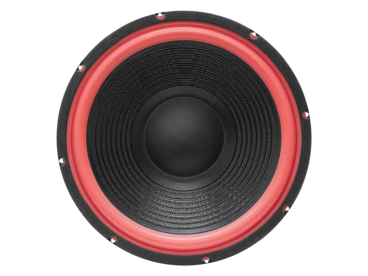 Rockwood Bass-Lautsprecher Ø 300mm, Belastbarkeit 200W, Impedanz 4 Ohm, Schalldruckpegel 89dB, Einbautiefe 112mm, mit roter Schaumstoff-Sicke