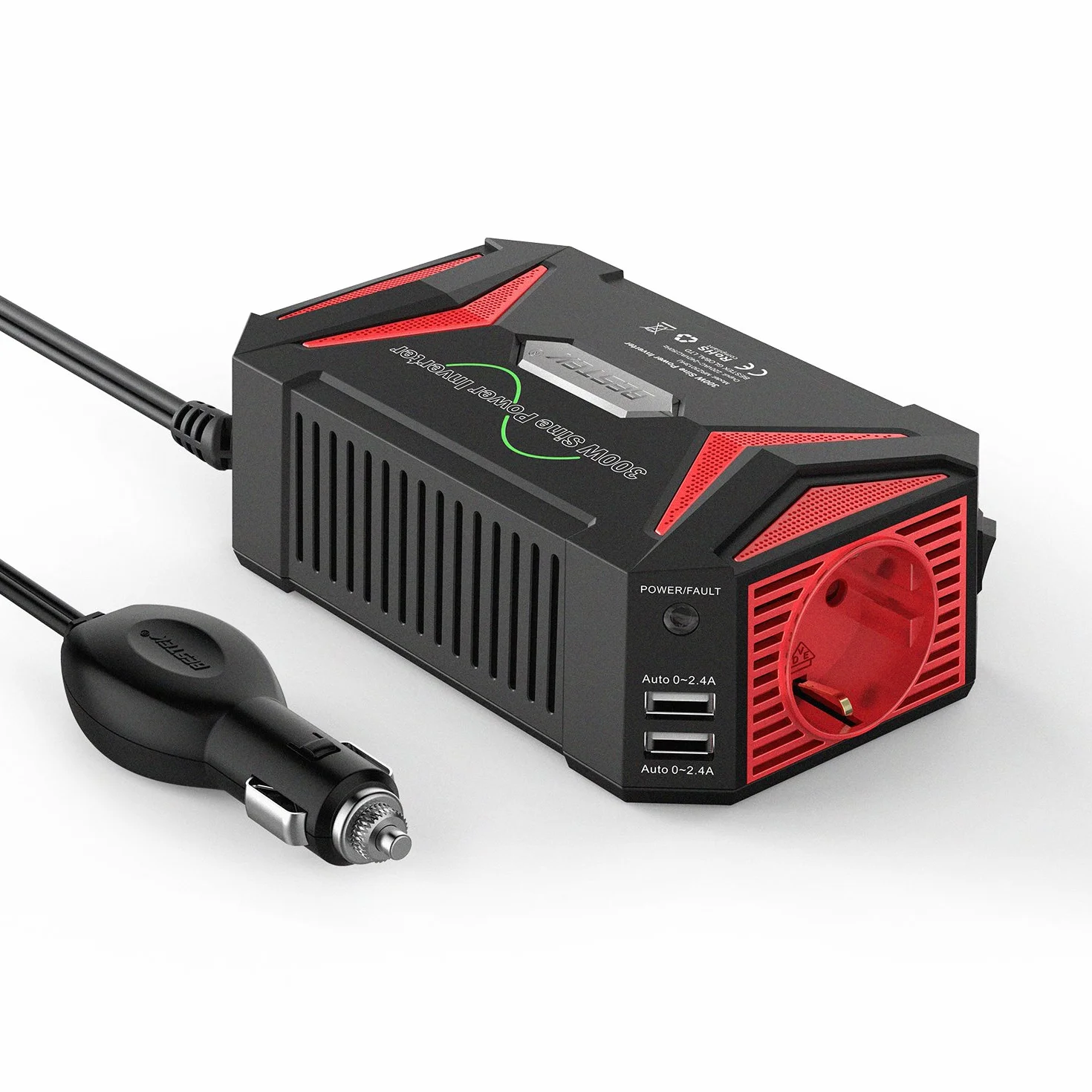 Reiner Sinus wechselrichter 12v auf 230v/BESTEK 300W stromwandler 12 auf 230/steckdose Auto Adapter/Auto wechselrichter,Inverter,inkl. Kfz Zigarettenanzünder Stecker
