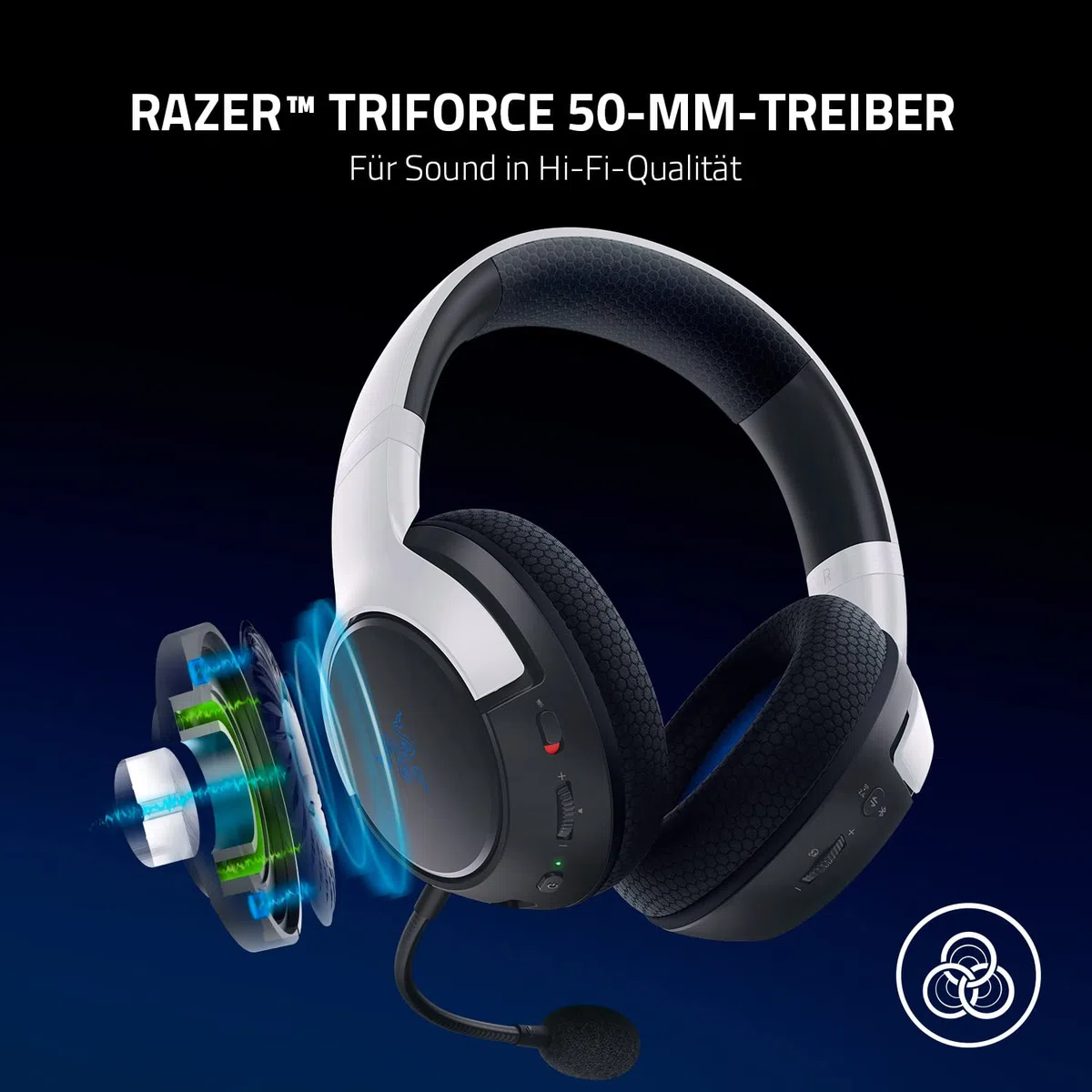 Razer Kaira für PlayStation - Kabelloses Dual-Headset für PS5 (Triforce Titanium 50-mm-Treiber, HyperClear Mikrofon mit Nierencharakteristik, SmartSwitch, FlowKnit Memory Foam) Schwarz-Weiß