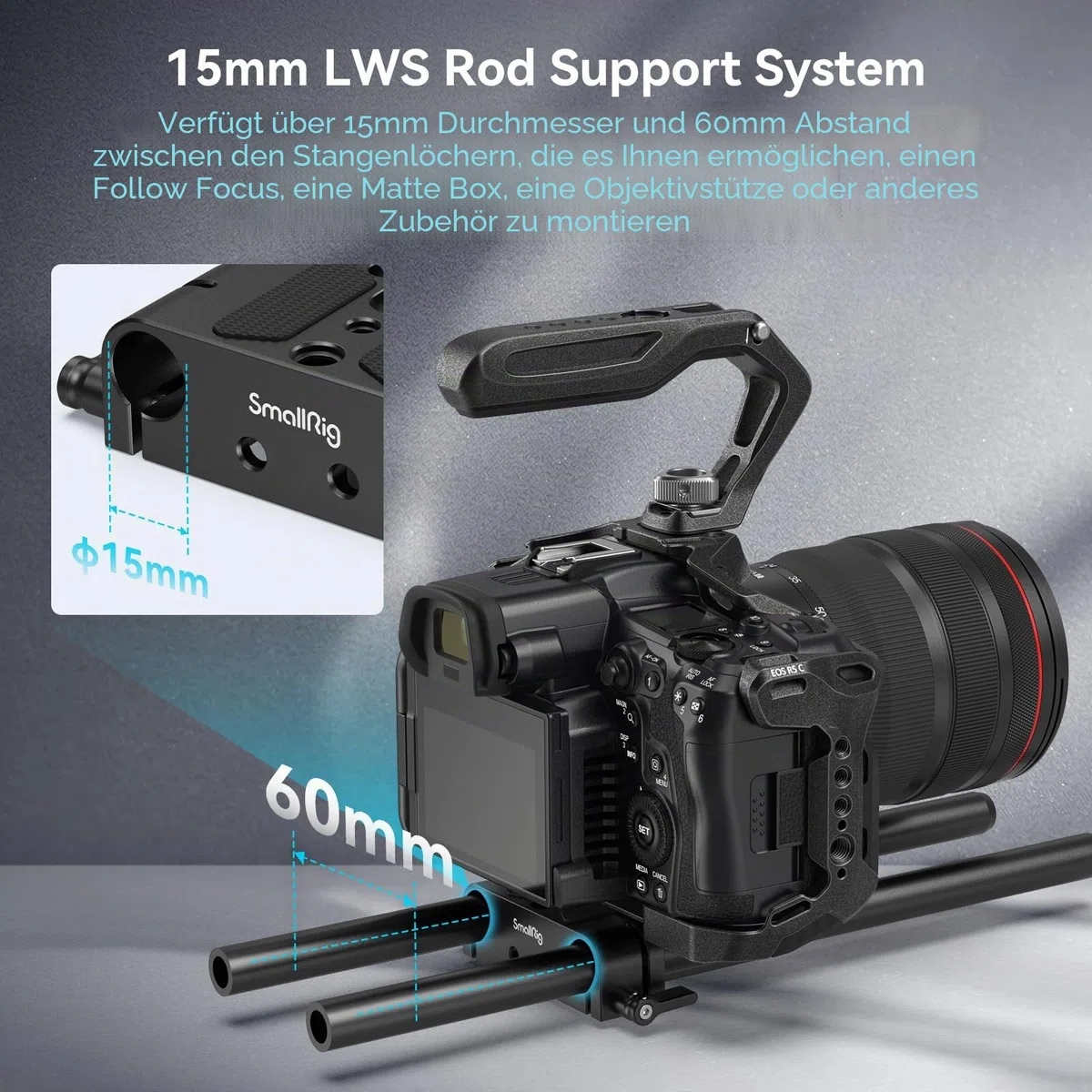SMALLRIG Kamera-Grundplatte mit Stangenschienenklemme, Grundplatte für Sony A6500 A6600 A6300, für Panasonic GH5 GH6, für Sony A7-Serie, für Canon R5 R6, beide für Kameras und Käfige - 1674