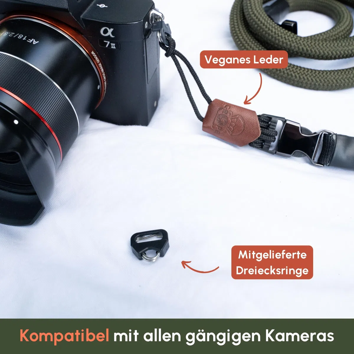 C-Rope Kameragurt Climber aus Kletterseil, Umhängegurt, Kamera-Gurt für alle Kameras aus Kletter-Seil (Military Olive, 125cm)