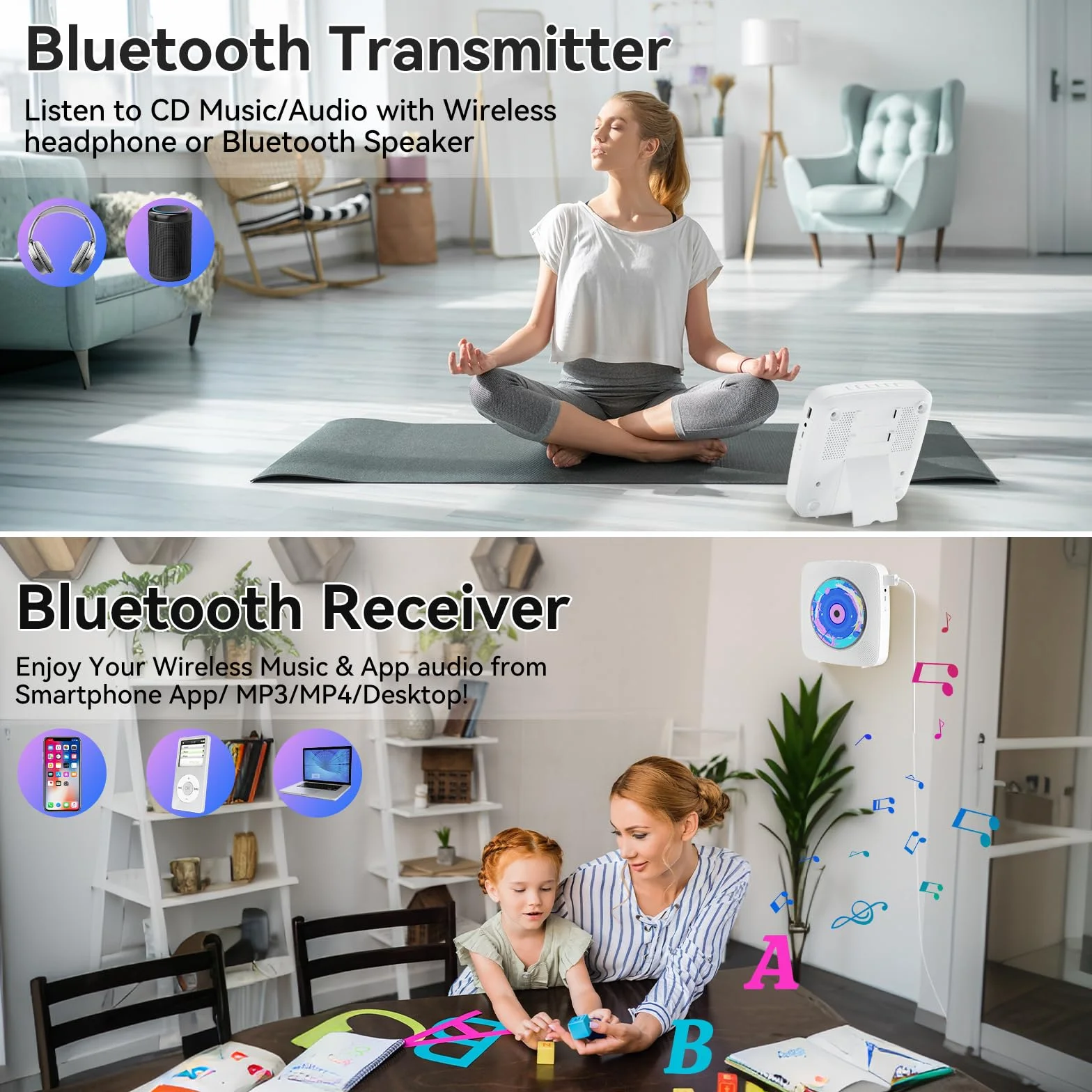 Radio mit CD-Player Tragbar CD Players Bluetooth mit Lautsprecher Kinder Frontanzeige Fernbedienung Unterstützung USB-Wiedergabe AUX-Wiedergabe