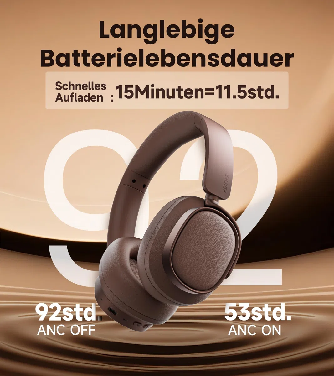 Edifier ES850NB Kabellose Over-Ear-Kopfhörer mit Geräuschunterdrückung, Hi-Res Audio Wireless, LDAC, 92h Spielzeit, Bluetooth 5.4 & Multipoint, KI-Anrufgeräuschreduzierung, Faltbar – Braun