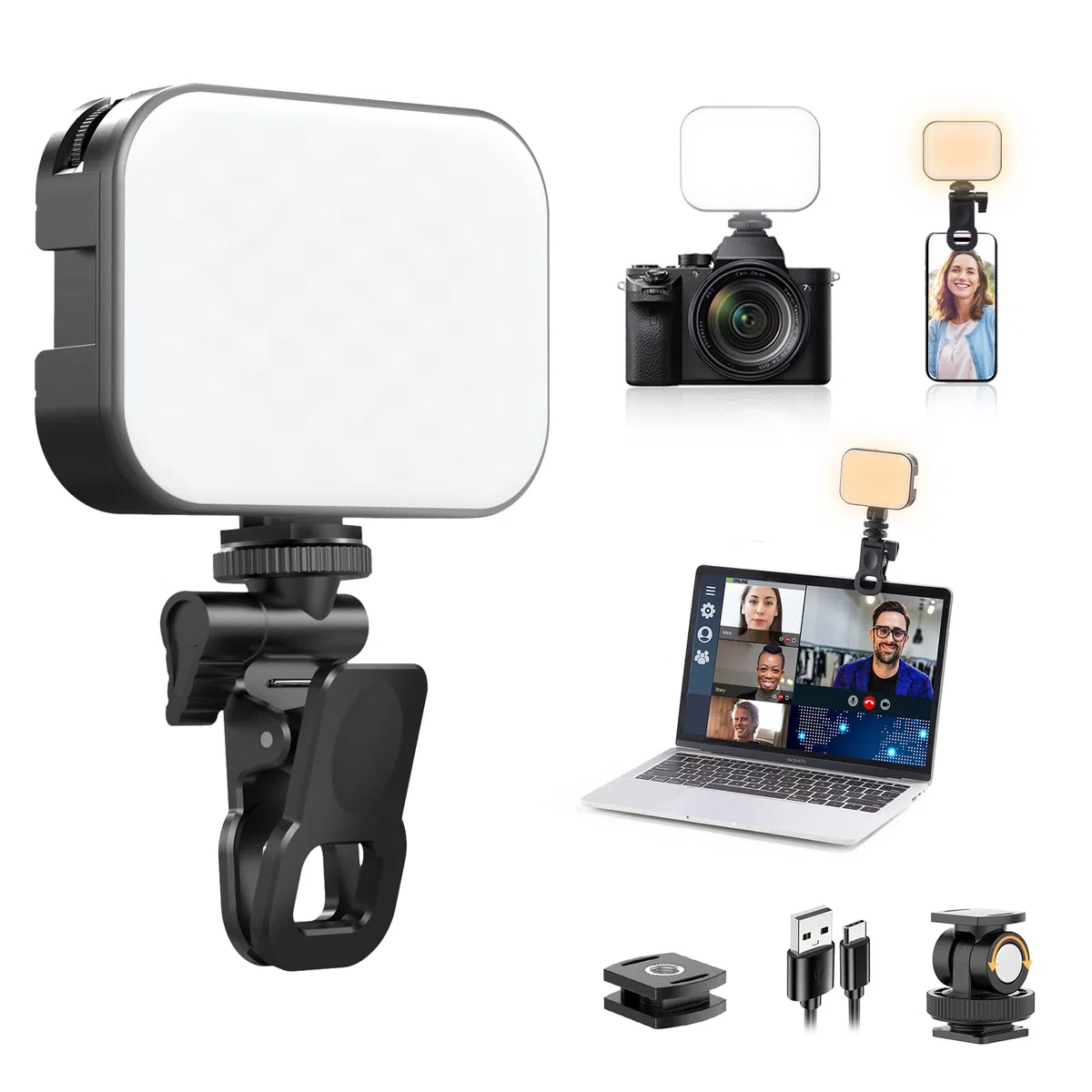 ULANZI VL100X Selfie Licht mit Clip, LED Videoleuchte mit 2000mAh Akku, Kamera Licht dimmbare 2500-6500K, CRI 95+, 3 Lichtmodi, Videolicht für Handy, Tablet, iPad, Laptop, YouTube, TikTok