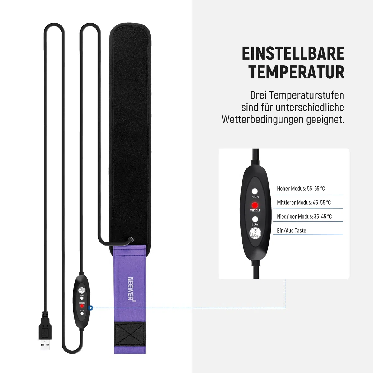 NEEWER 400mm Objektivheizung für Kamera Teleskop, USB Lens Heater Warmer mit 3 Temperaturstufen, Objektiv Wärmer verhindert Tau Nebel und Kondensation für DSLR Cam Fernglas Astrofotografie, HW-29B